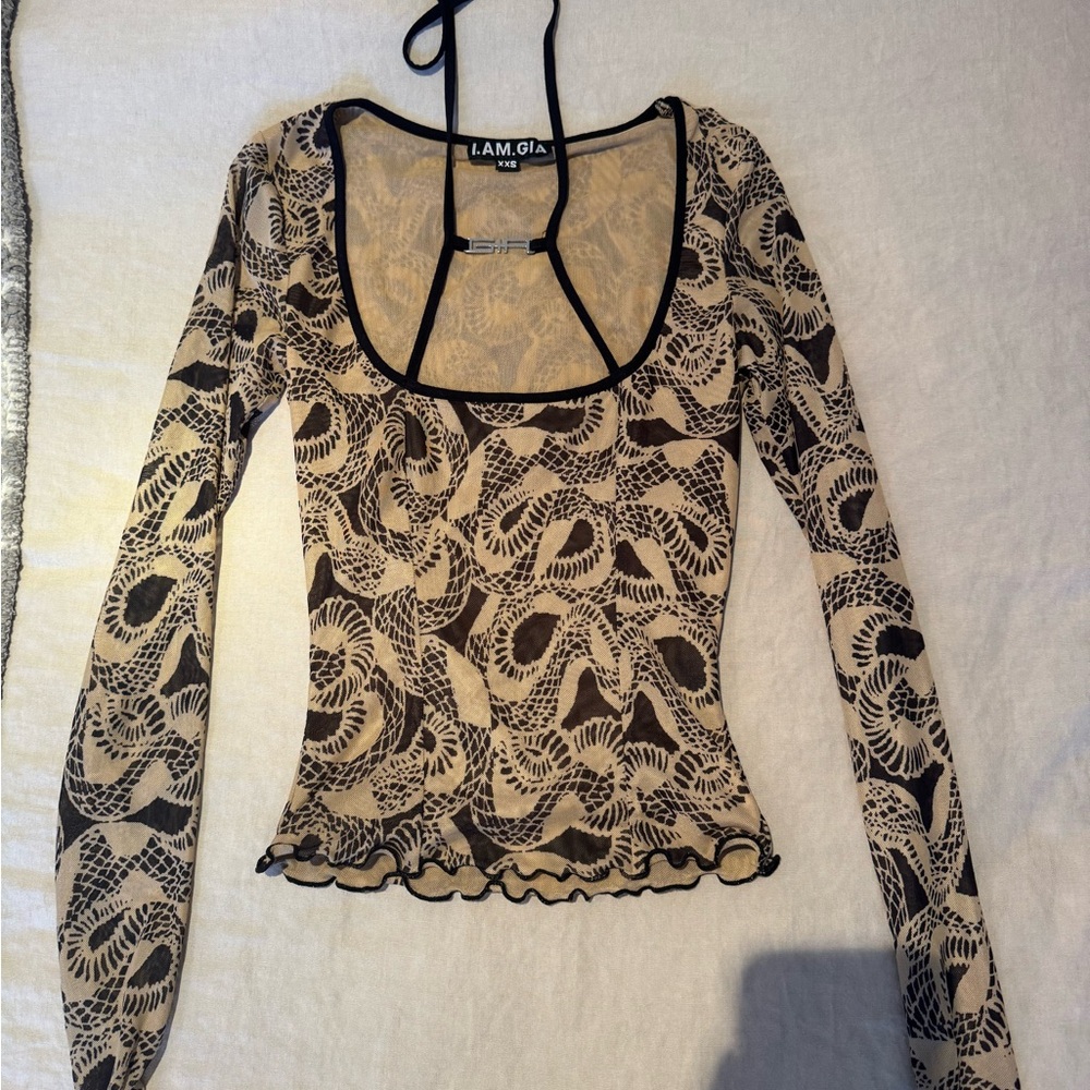 I.AM.GIA Black and Cream Mesh Blouse